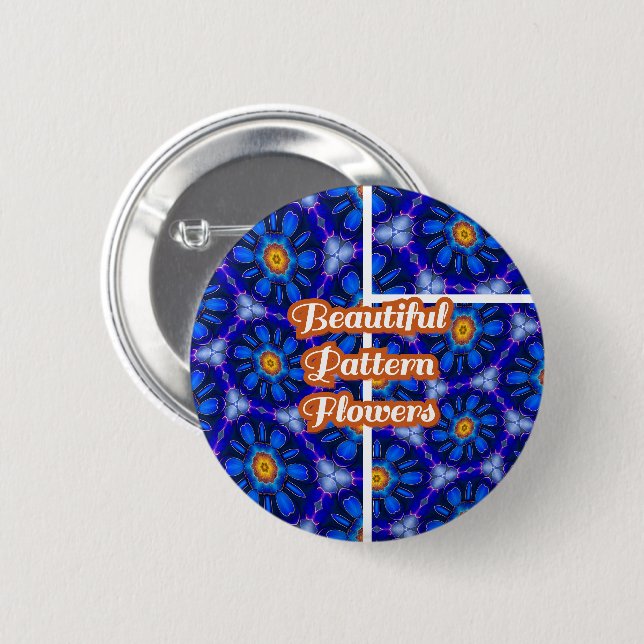 Abstract Blue Flowers Pattern 6 Cm Round Badge (Front & Back)