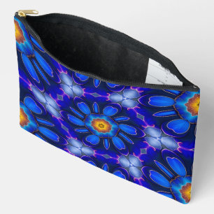 Abstract Blue Flowers Pattern Accessory Pouch