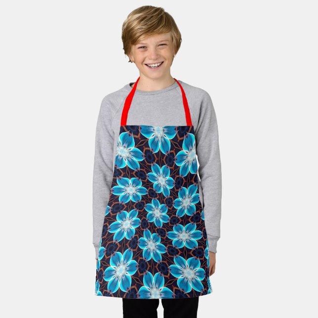 Abstract Blue Flowers Pattern Apron (Worn)