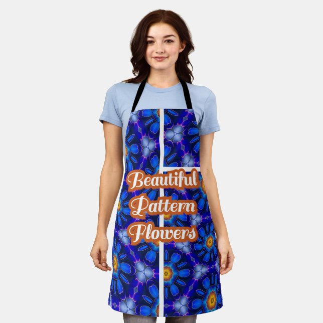 Abstract Blue Flowers Pattern Apron (Worn)