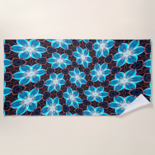 Abstract Blue Flowers Pattern Beach Towel