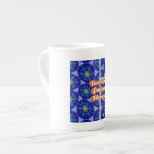 Abstract Blue Flowers Pattern Bone China Mug