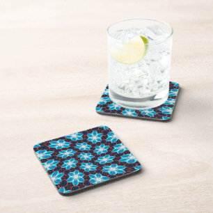 Abstract Blue Flowers Pattern Coaster