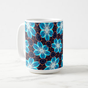 Abstract Blue Flowers Pattern Coffee Mug