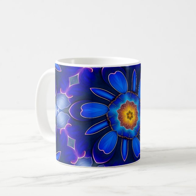 Abstract Blue Flowers Pattern Coffee Mug (Front Left)