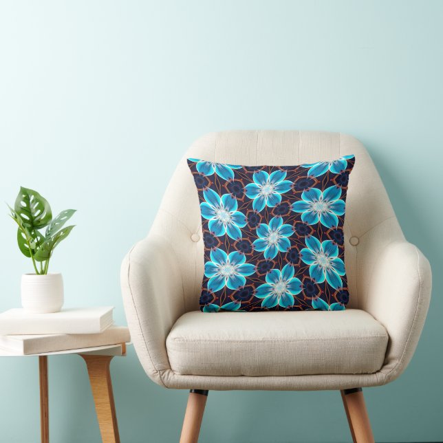 Abstract Blue Flowers Pattern Cushion (Chair)