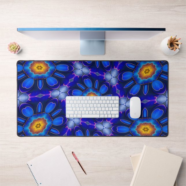 Abstract Blue Flowers Pattern Desk Mat (Office 1)