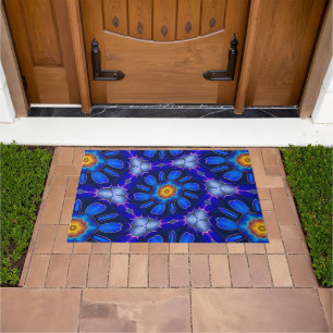 Abstract Blue Flowers Pattern Doormat