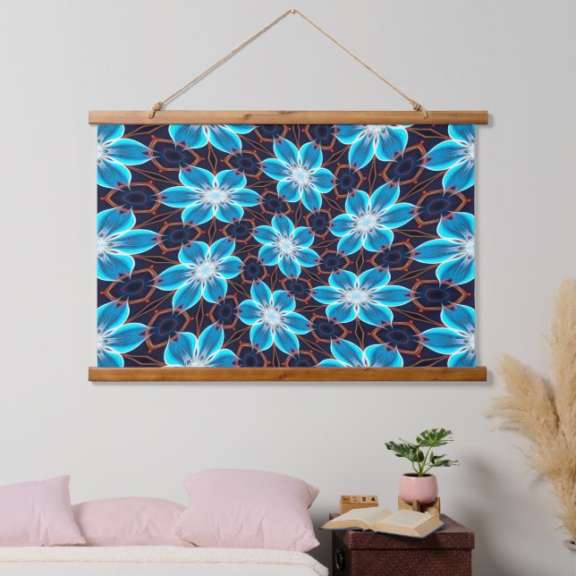 Abstract Blue Flowers Pattern Hanging Tapestry (Bedroom)