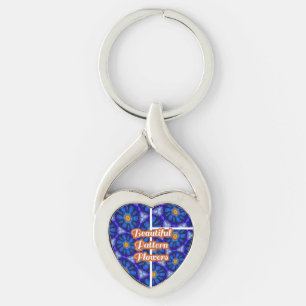 Abstract Blue Flowers Pattern Key Ring