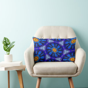 Abstract Blue Flowers Pattern Lumbar Cushion