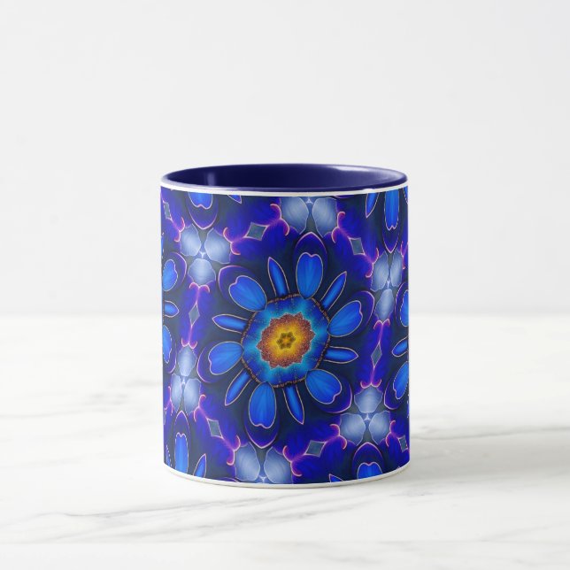 Abstract Blue Flowers Pattern Mug (Center)