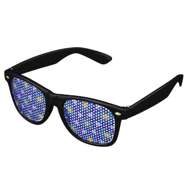 Abstract Blue Flowers Pattern Retro Sunglasses (Angled)