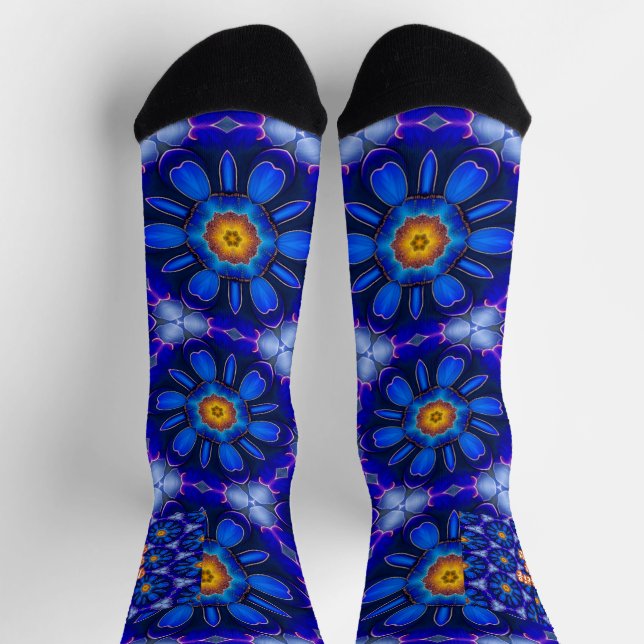 Abstract Blue Flowers Pattern Socks (Top)