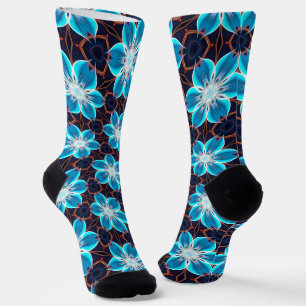 Abstract Blue Flowers Pattern Socks