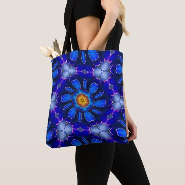 Abstract Blue Flowers Pattern Tote Bag (Close Up)