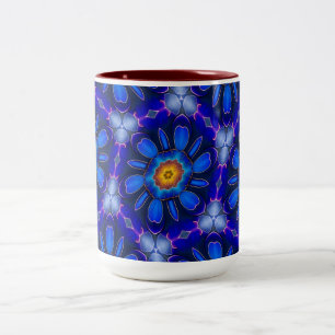 Abstract Blue Flowers Pattern Two-Tone Coffee Mug
