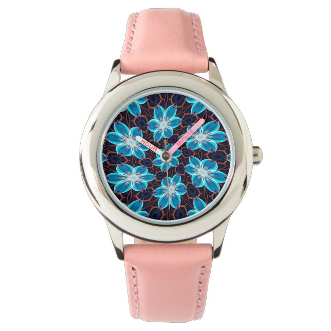 Abstract Blue Flowers Pattern Watch (Front)