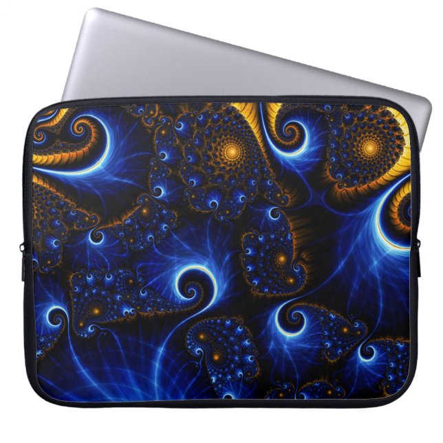 Abstract Blue Fractal Laptop Computer Sleeve (Front)