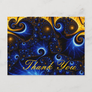 Abstract Blue Fractal Sky thank you postcard
