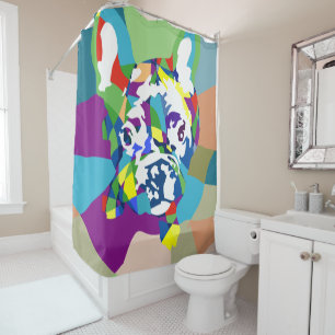 Abstract Blue French Bulldog Illustration Graphica Shower Curtain