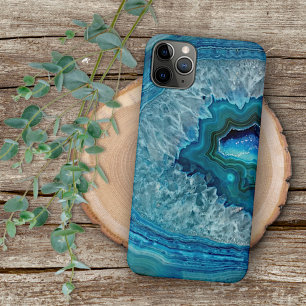 Abstract Blue Geode Agate Crystal Stone Art Design iPhone 16 Pro Max Case