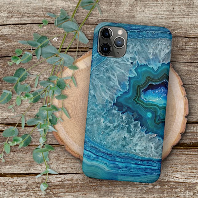 Abstract Blue Geode Agate Crystal Stone Art Design iPhone Case (Creator Uploaded)