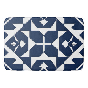 Abstract Blue Geometric Design Bath Mat