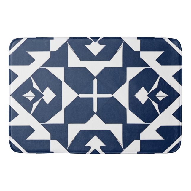 Abstract Blue Geometric Design Bath Mat (Front)