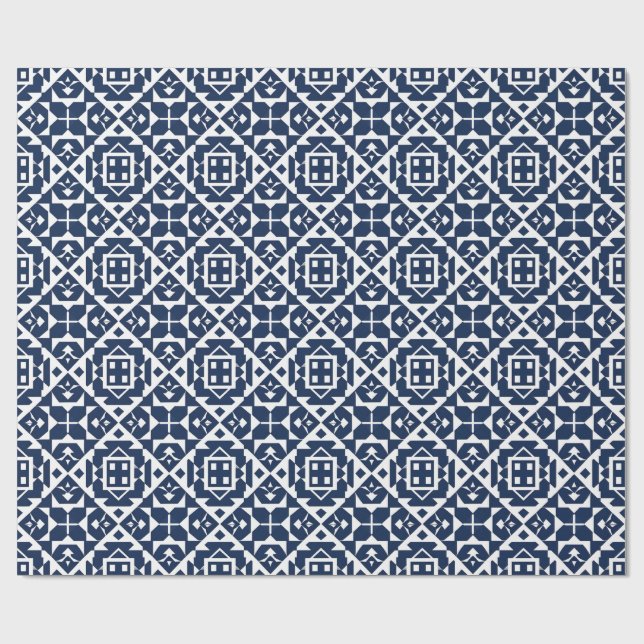 Abstract Blue Geometric Design Wrapping Paper (Flat)