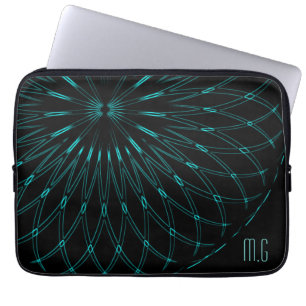 Abstract Blue Geometric Graphic Black Monogram Laptop Sleeve