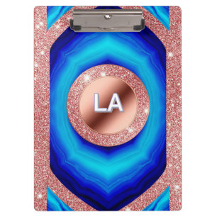 Abstract Blue Geometric Pattern with Rose Gold Clipboard