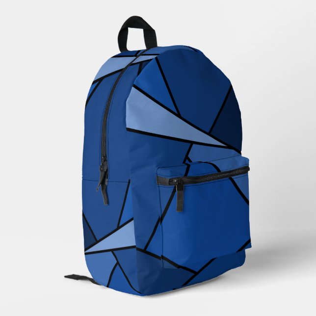 Abstract Blue Geometric Shapes Printed Backpack (Back Corner Left)