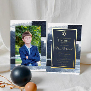 Abstract Blue Gilded Photo Bar Mitzvah Real
