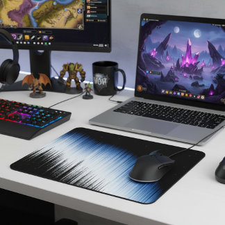 Abstract Blue Glitch Art Crescent Moon Night Sky Mouse Pad