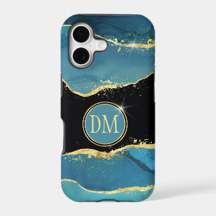 Abstract Blue Gold Alcohol Ink Monogram