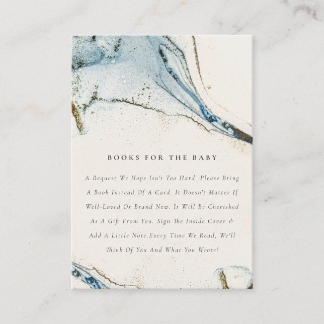 Abstract Blue Gold Beachy Books For Baby Shower Enclosure Card (Front)