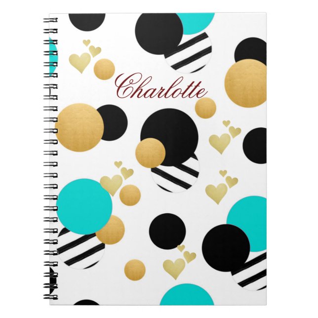 Abstract Blue Gold Black Name Personalised Notebook (Front)