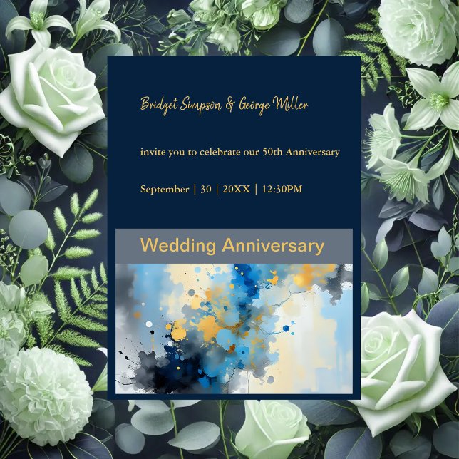 Abstract Blue & Gold Ink Splatter Artwork wedding (Creator Uploaded)