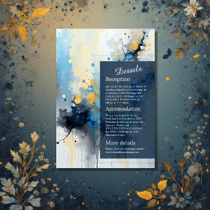 Abstract Blue & Gold Ink Splatter Artwork wedding Enclosure Card