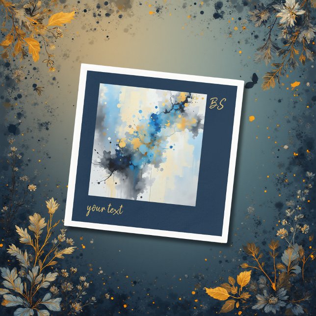 Abstract Blue & Gold Ink Splatter Artwork wedding Napkin (Creator Uploaded)