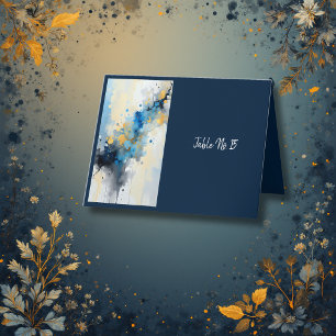Abstract Blue & Gold Ink Splatter Artwork wedding Thank You Card