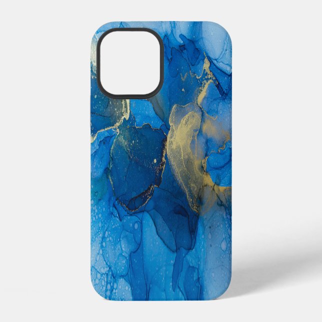 Abstract Blue Gold Marble Texture iPhone Case (Back)