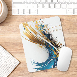 Abstract Blue & Gold Mouse Pad – Dynamic Design