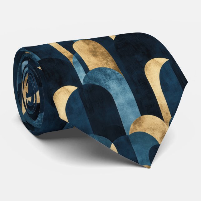 Abstract Blue Gold Navy Tie (Rolled)