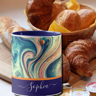  abstract  blue&gold  swirls - add name  mug