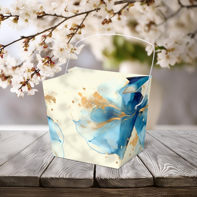 Abstract Blue & Gold Watercolor Wedding Favour Box (Creator Uploaded)