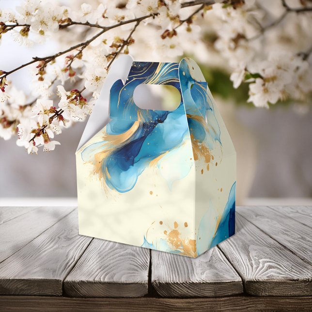 Abstract Blue & Gold Watercolor Wedding Favour Box (Creator Uploaded)