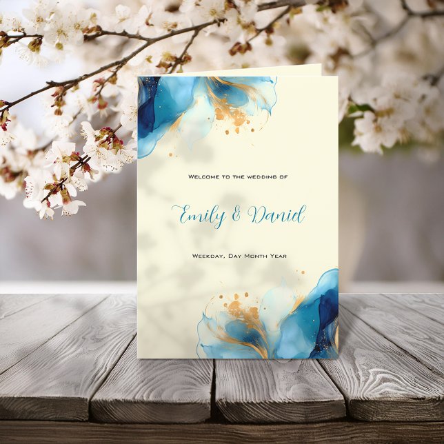 Abstract Blue & Gold Watercolor Wedding Program (Creator Uploaded)