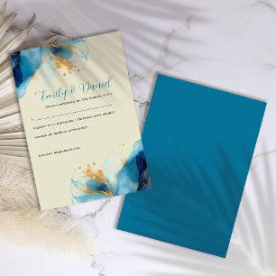 Abstract Blue & Gold Watercolor Wedding RSVP Card